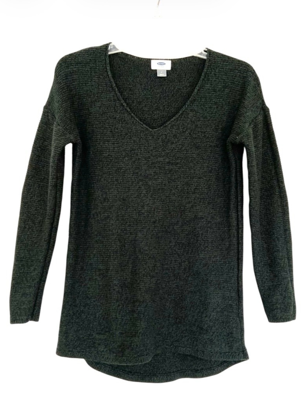 Old Navy Forest Green Marled Knit V-Neck Sweater Medium 100% Cotton Granola Girl